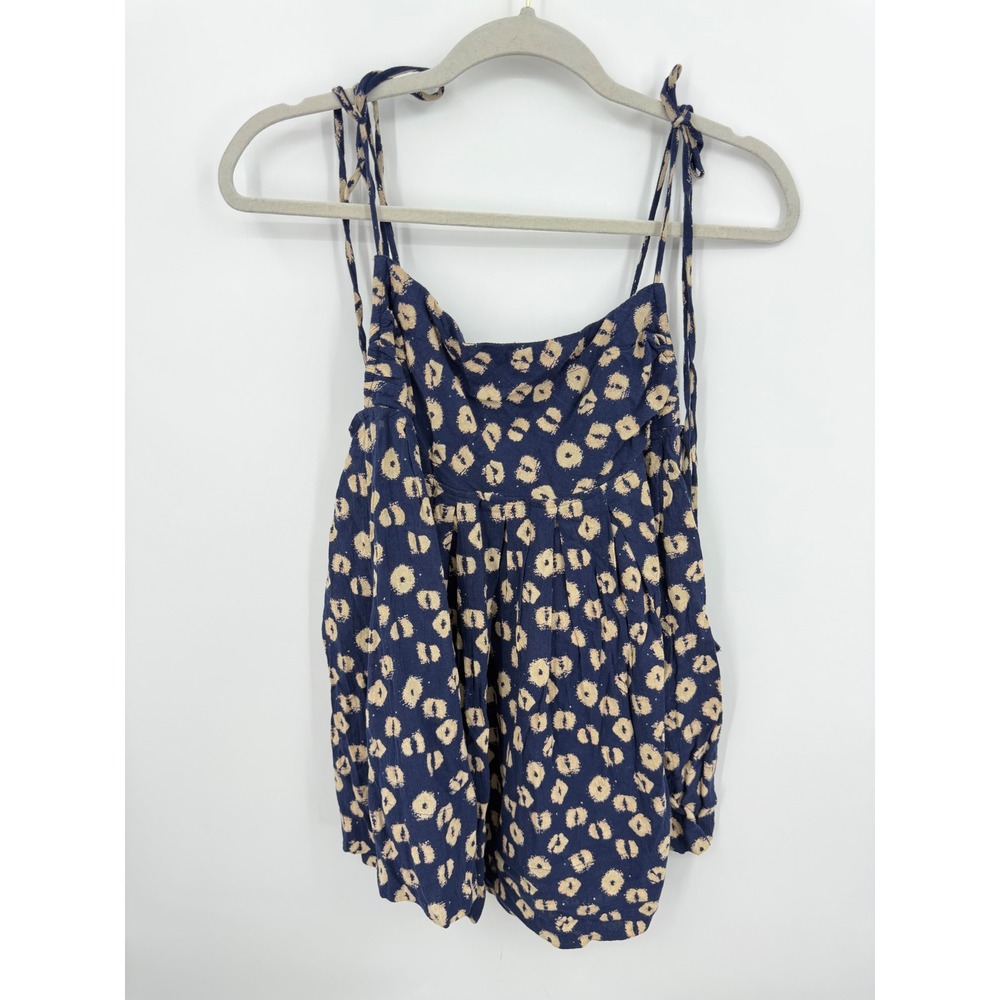 Free People Indigo Combo Cami Top Womens Small Blue Tie Strapā Tassel Boho NEW